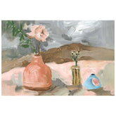 "Rustic Still Life I" Vase&Flower Frameless Free Floating Reverse Printed Tempered Art Glass Wall Art